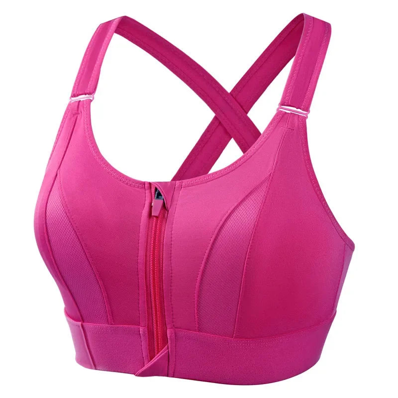 Sports Bra With Large Front Zipper Chest Cross Back Shock-proof Fitness Yoga Running Bra Without Underwire