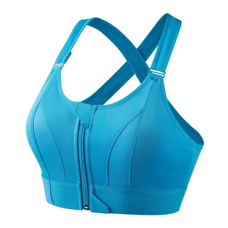 Sports Bra With Large Front Zipper Chest Cross Back Shock-proof Fitness Yoga Running Bra Without Underwire
