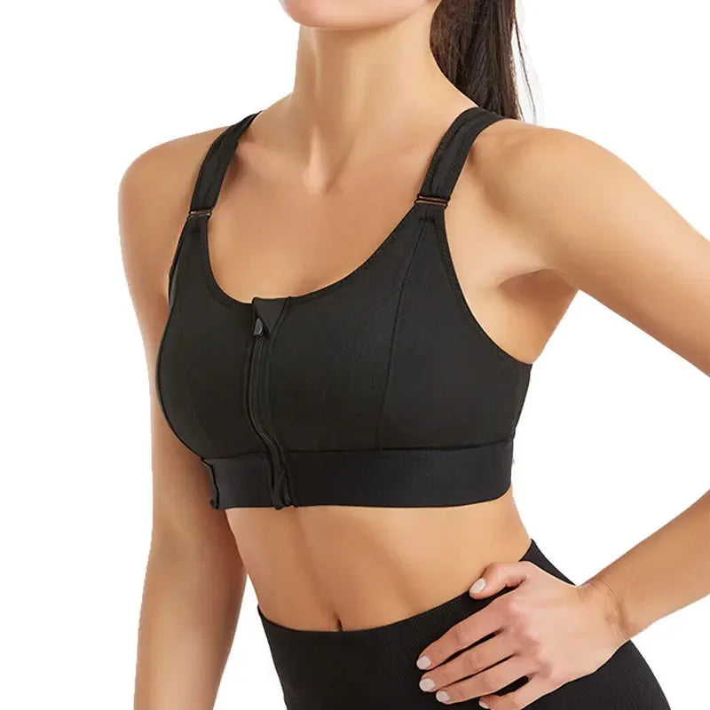 Sports Bra With Large Front Zipper Chest Cross Back Shock-proof Fitness Yoga Running Bra Without Underwire