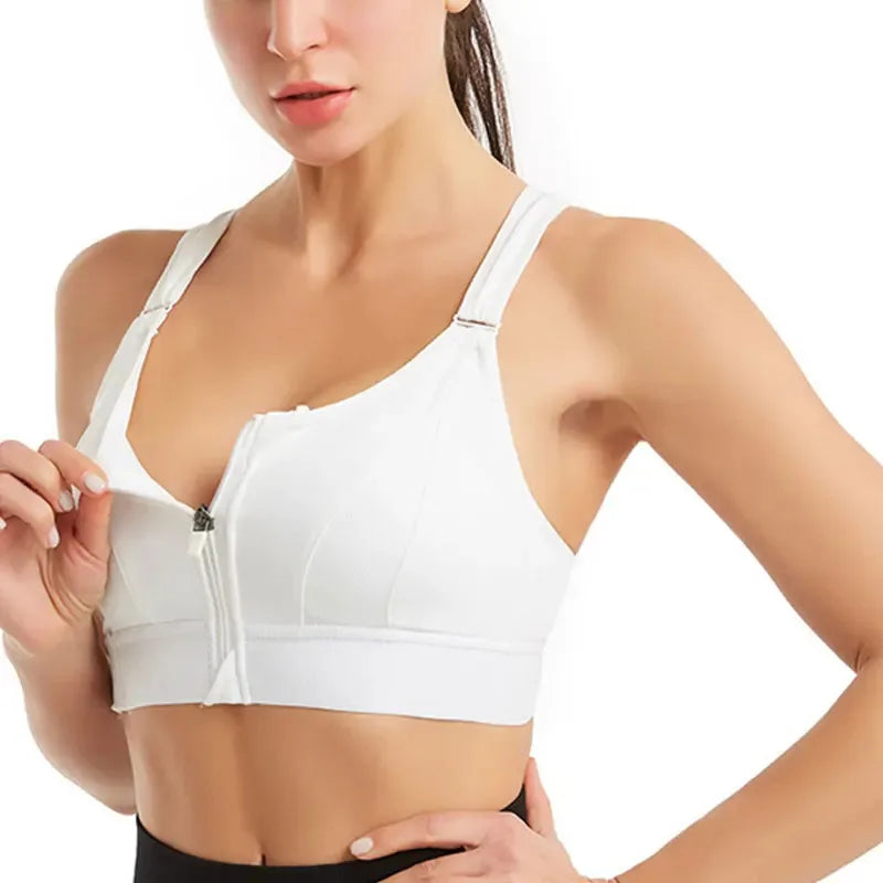 Sports Bra With Large Front Zipper Chest Cross Back Shock-proof Fitness Yoga Running Bra Without Underwire