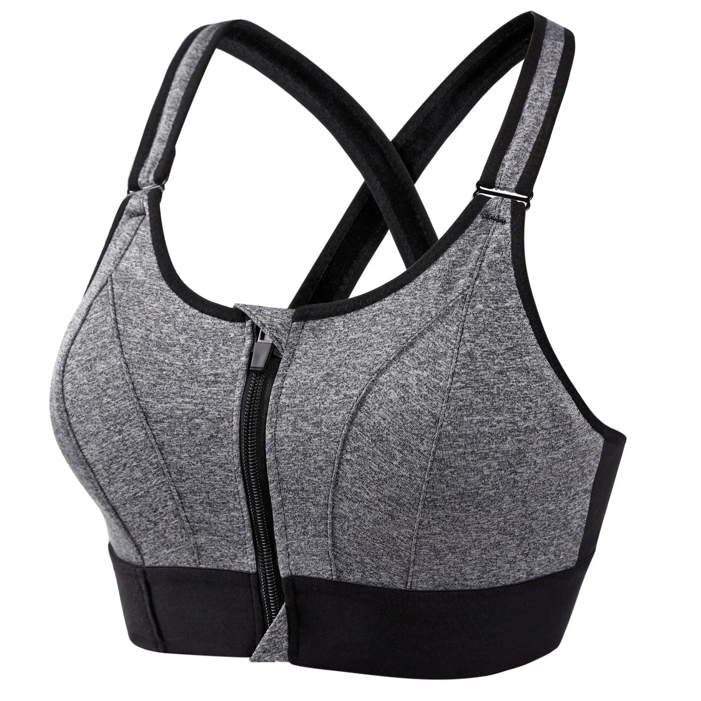 Sports Bra With Large Front Zipper Chest Cross Back Shock-proof Fitness Yoga Running Bra Without Underwire
