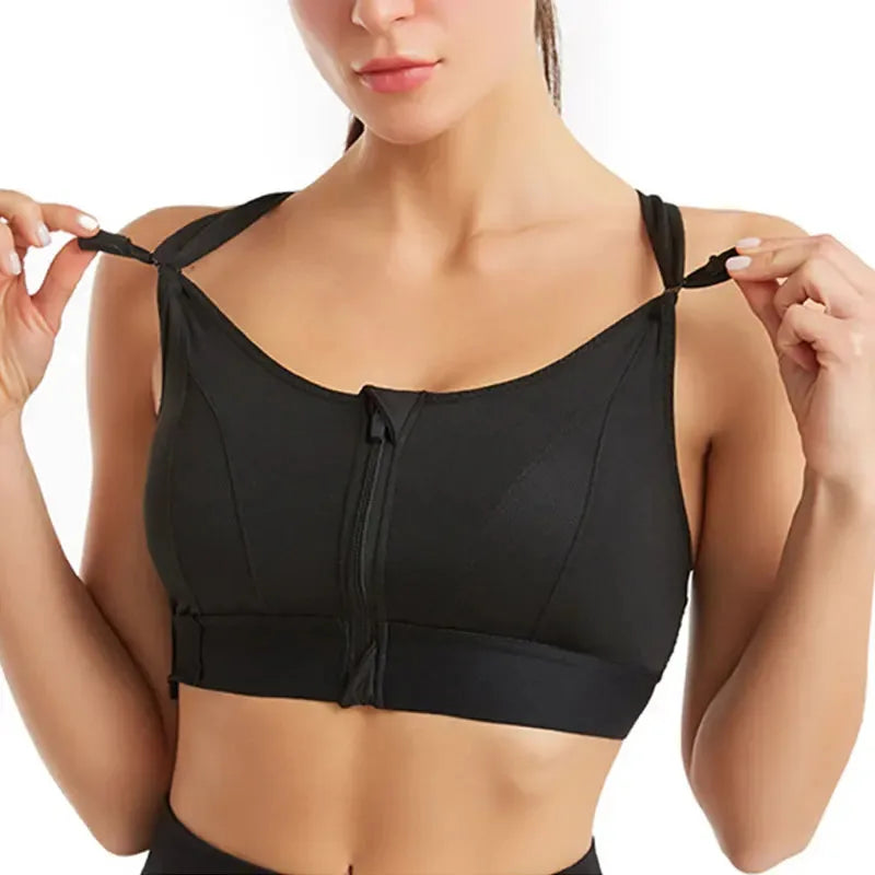 Sports Bra With Large Front Zipper Chest Cross Back Shock-proof Fitness Yoga Running Bra Without Underwire