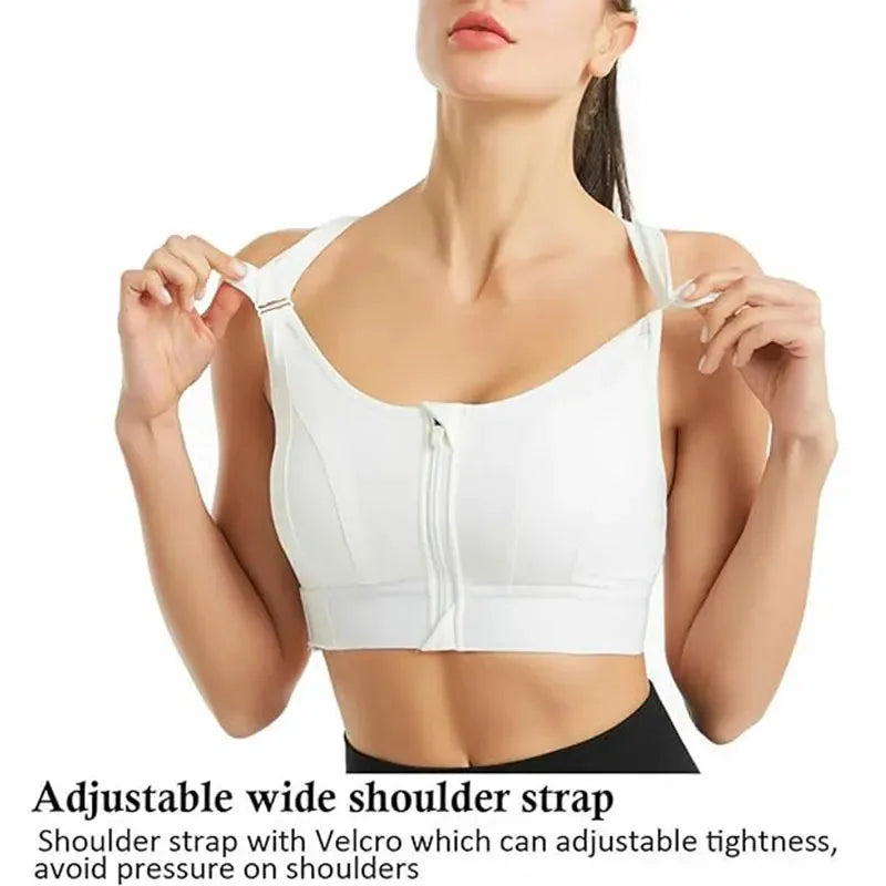 Sports Bra With Large Front Zipper Chest Cross Back Shock-proof Fitness Yoga Running Bra Without Underwire