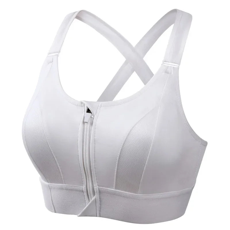 Sports Bra With Large Front Zipper Chest Cross Back Shock-proof Fitness Yoga Running Bra Without Underwire