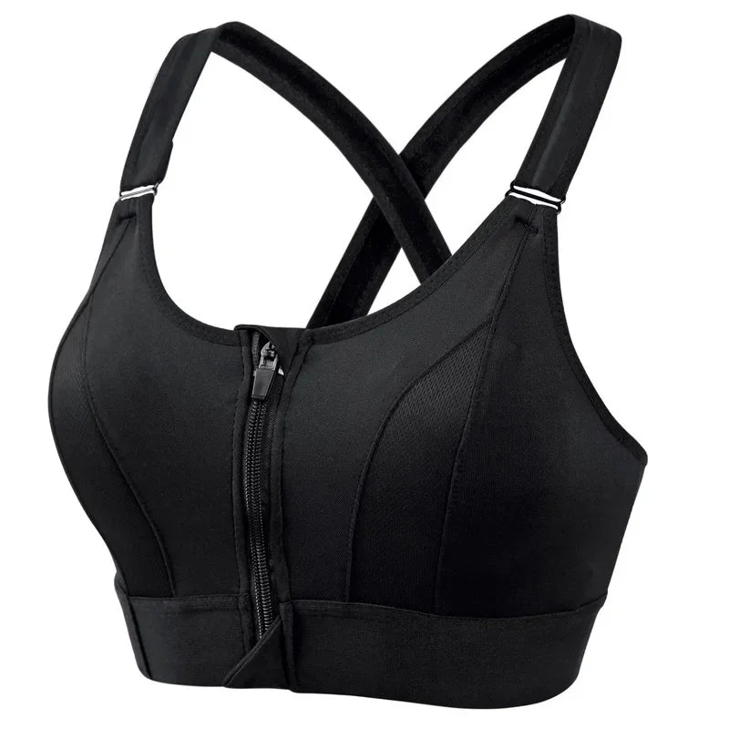 Sports Bra With Large Front Zipper Chest Cross Back Shock-proof Fitness Yoga Running Bra Without Underwire